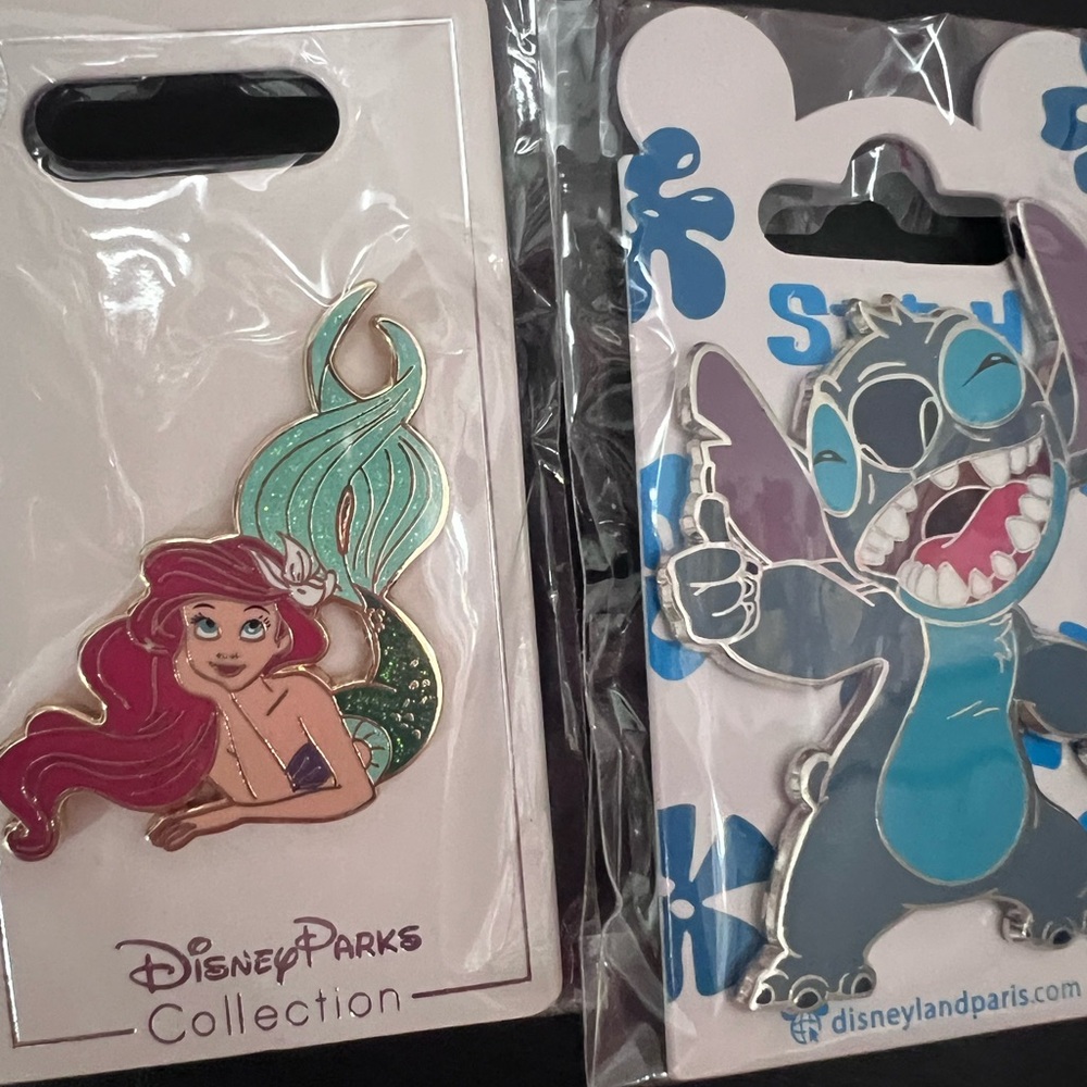 Disney Parks Collection Ariel and Stitch Pins - Red, Green, Blue